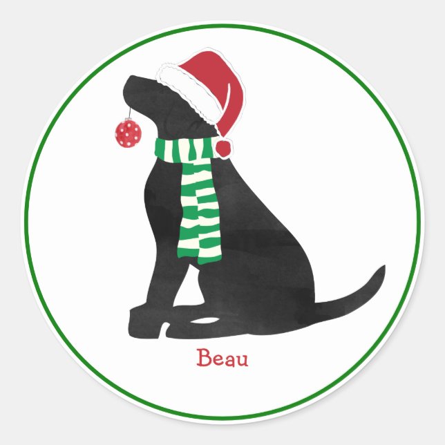 Custom Christmas Black Labrador Holiday Dog Classic Round Sticker (Front)