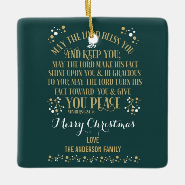 Custom Christmas Blessing Numbers 6:24-26 Photo Ceramic Ornament (Front)