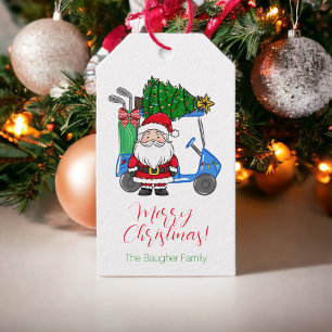 Custom Christmas Blue Golf Cart With Santa Golfer Gift Tags