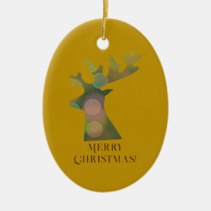 Custom Christmas Bokeh Reindeer Head Bronze Gold Ceramic Tree Decoration