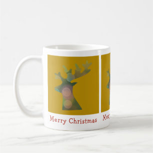 Custom Christmas Bokeh Reindeer Head Red and Gold Coffee Mug
