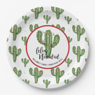 Custom Christmas Cactus Paper Plates
