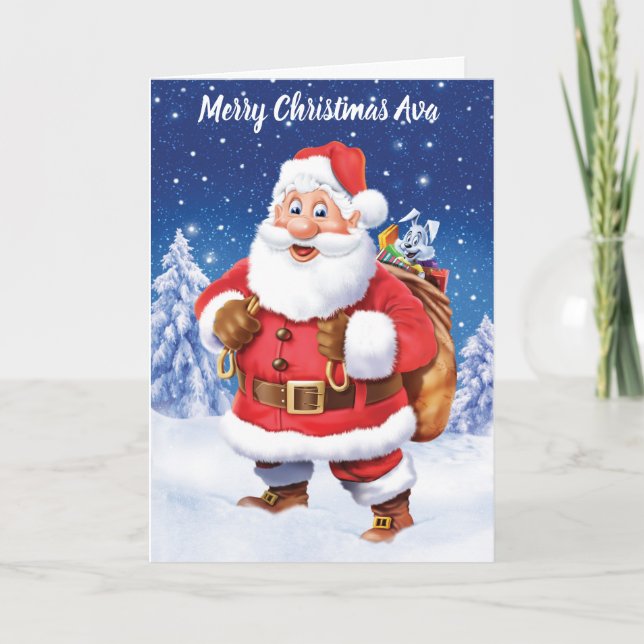 custom Christmas card Jolly Santa and toy sack (Front)