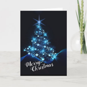 custom Christmas card modern blue tree design