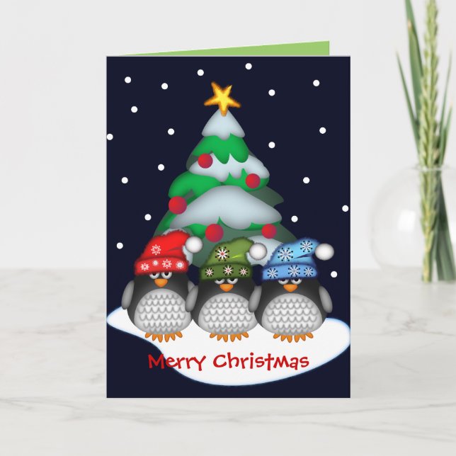 Custom Christmas card with Penguins & Text (Front)