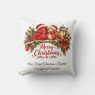 Custom Christmas Cardinals Milestone Anniversary Cushion
