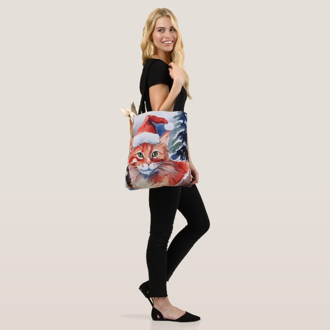 Custom Christmas Cat Tote Bag - Feline Holiday Gif (On Model)