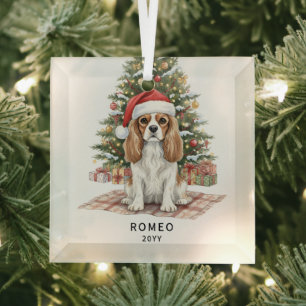Custom Christmas Cavalier King Charles Spaniel Glass Tree Decoration