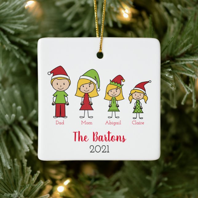 Custom Christmas Character Family Personalised Ceramic Ornament (Tree)