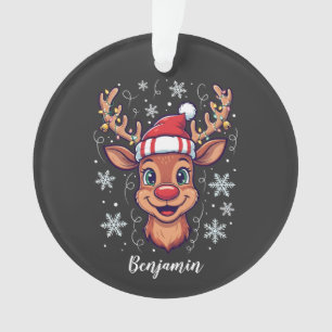 Custom Christmas Cheer Cute Reindeer in Hat Ornament