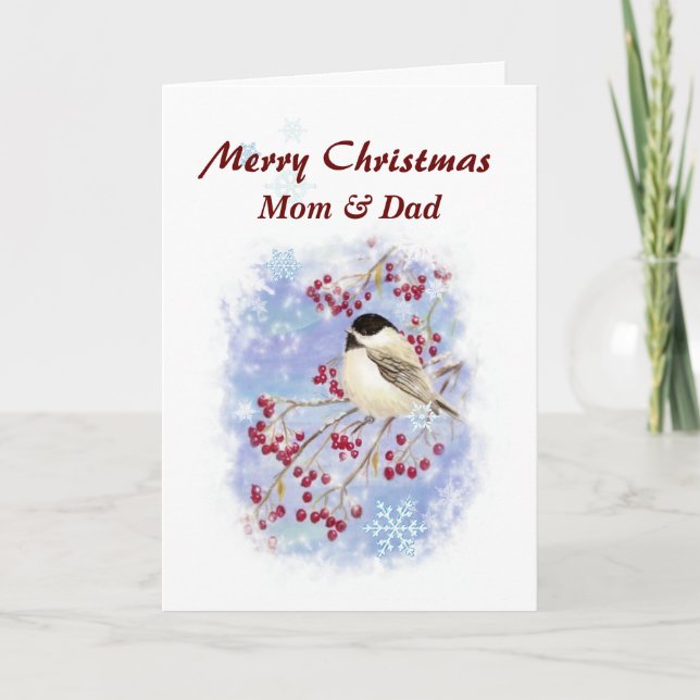 Custom Christmas Chickadee Winter Bird Scripture Holiday Card (Front)