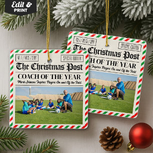 Custom Christmas Coach Gift Sports Newspaper Coach Ceramic Ornament