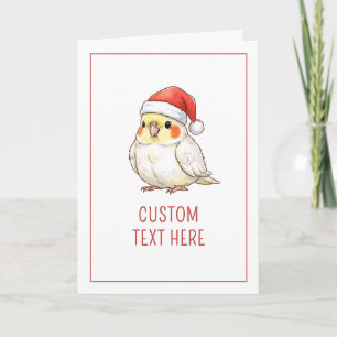 Custom Christmas Cockatiel Wearing Santa Hat Card