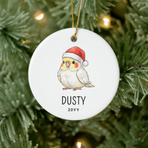 Custom Christmas Cockatiel Wearing Santa Hat Ceramic Tree Decoration