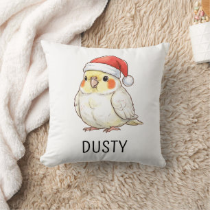 Custom Christmas Cockatiel Wearing Santa Hat Cushion