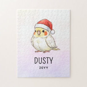 Custom Christmas Cockatiel Wearing Santa Hat Jigsaw Puzzle