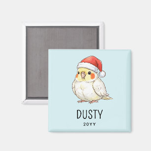 Custom Christmas Cockatiel Wearing Santa Hat Magnet