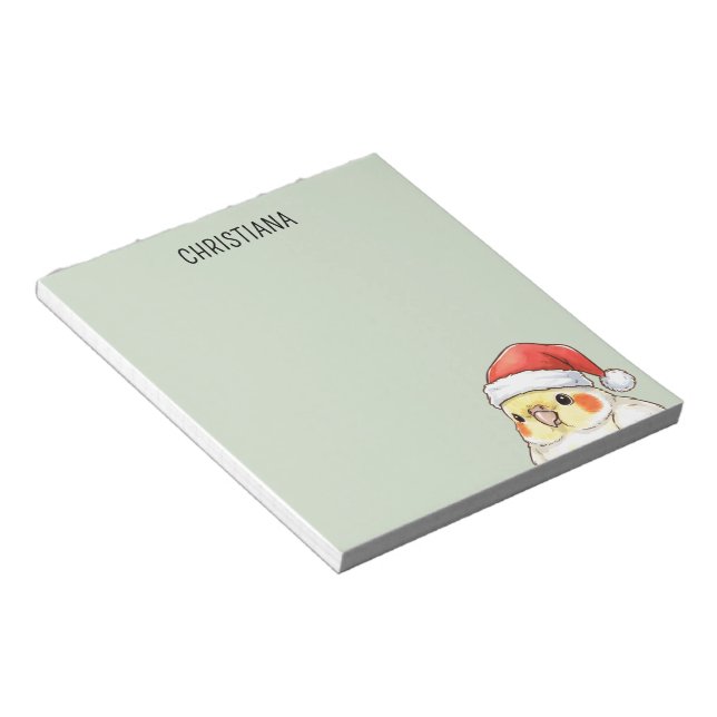 Custom Christmas Cockatiel Wearing Santa Hat Notepad (Angled)