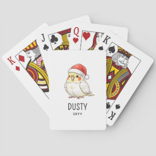 Custom Christmas Cockatiel Wearing Santa Hat Playing Cards