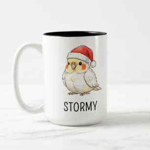 Custom Christmas Cockatiel Wearing Santa Hat Two-Tone Coffee Mug