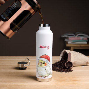 Custom Christmas Cockatiel Wearing Santa Hat Water Bottle