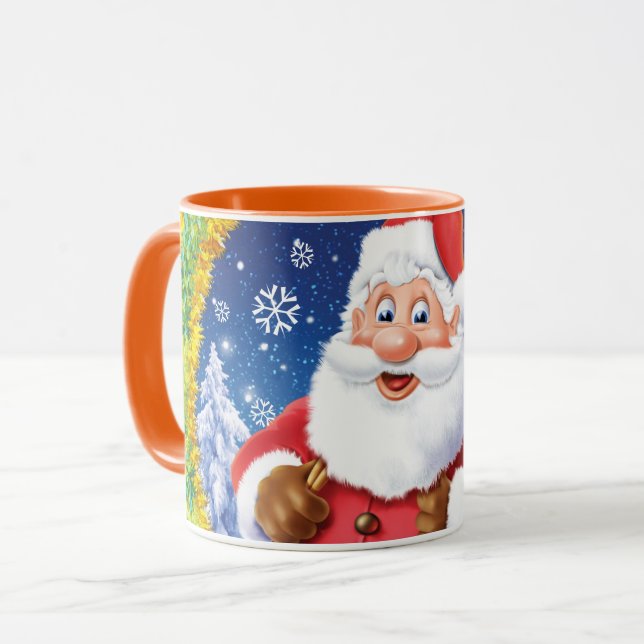 Custom Christmas coffee mug , Santa and toy sack. (Front Left)