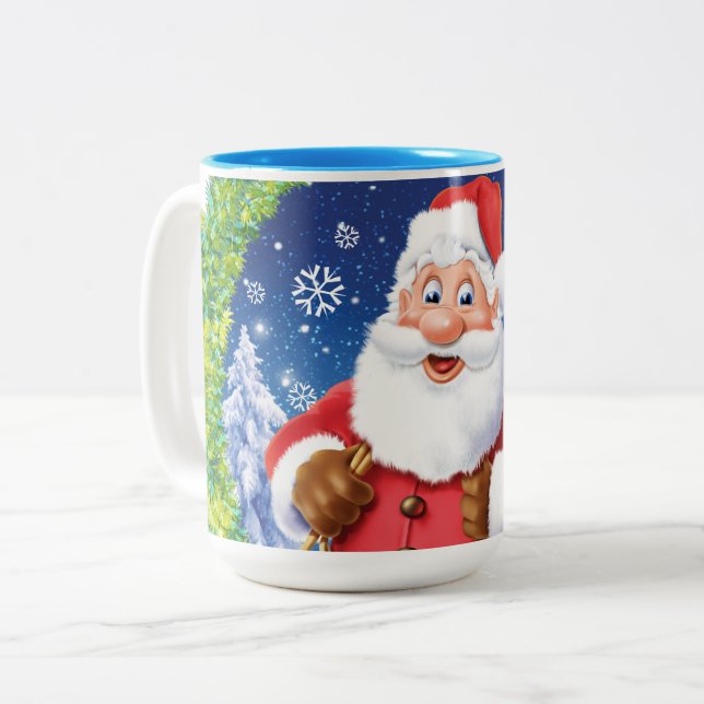Custom Christmas coffee mug , Santa and toy sack. (Front Left)