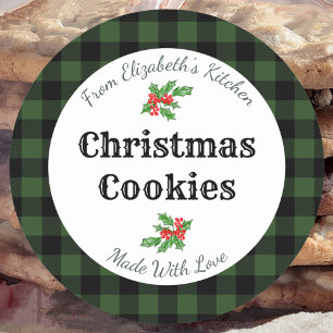 Custom Christmas Cookie Labels Green Buffalo Plaid