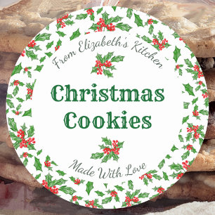 Custom Christmas Cookie Labels Red and Green Holly
