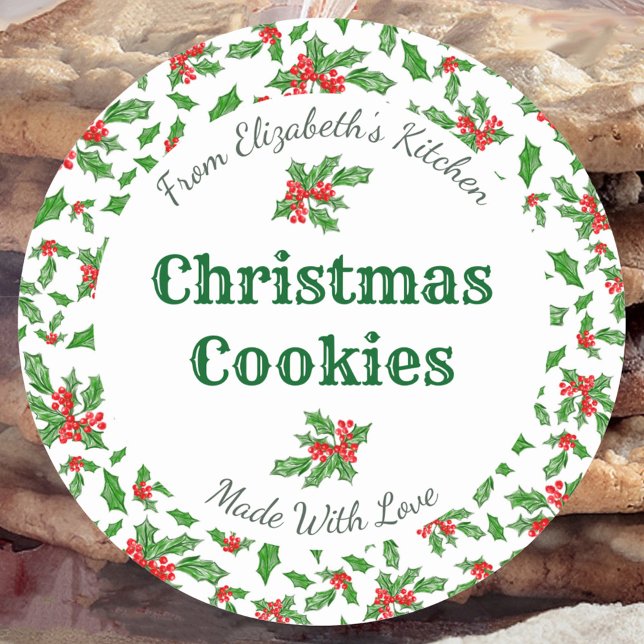 Custom Christmas Cookie Labels Red and Green Holly (Creator Uploaded)