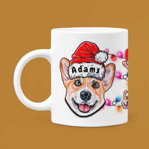 Custom Christmas Corgi Head Santa Hat Dog Coffee Mug