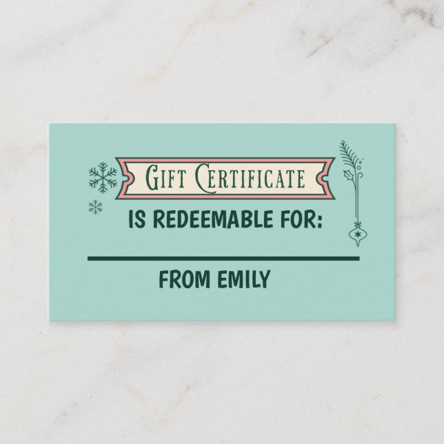 Custom Christmas Coupon Card Redeemable Gift  (Front)