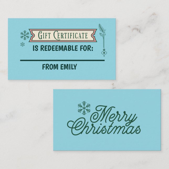 Custom Christmas Coupon Card Redeemable Gift  (Front/Back)