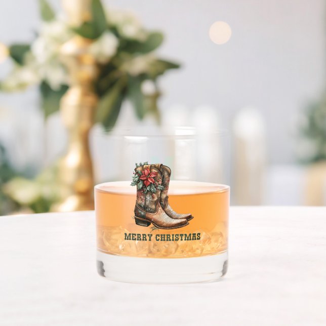 Custom Christmas Cowboy Boots  Whiskey Glass (Insitu (Wedding))