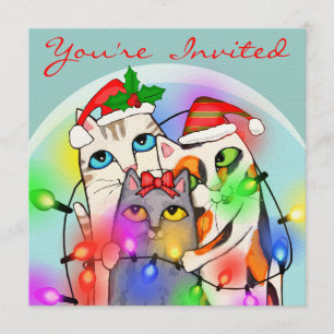 Custom Christmas Cute Santa Cats Party Invitation