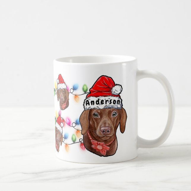 Custom Christmas Dachshund Head Santa Hat Dog Coffee Mug (Right)