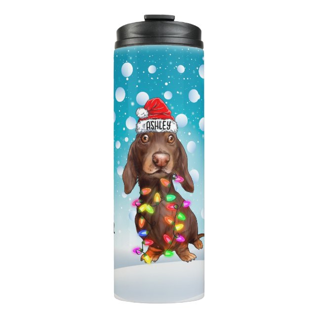 Custom Christmas Dachshund Head Santa Hat Thermal Tumbler (Front)