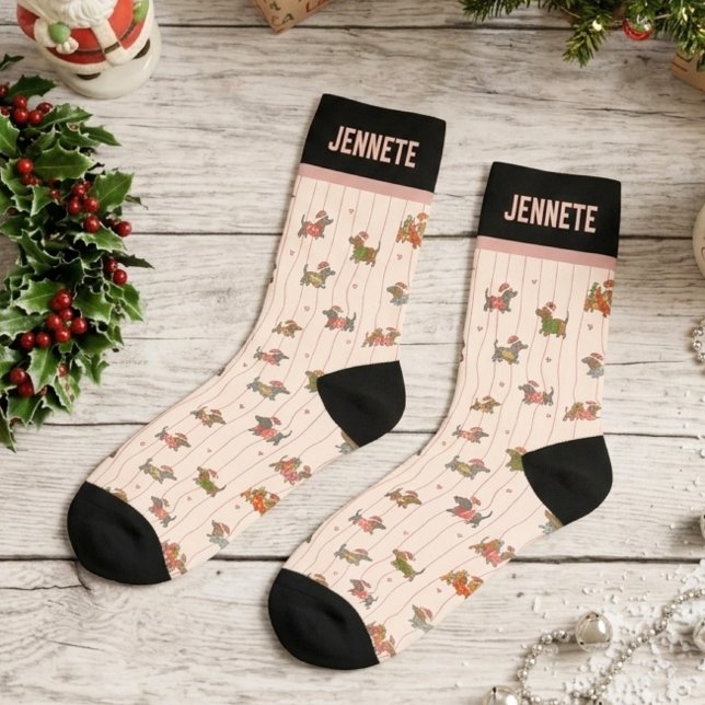 Custom Christmas Dachshund Wiener Dog Pattern Socks (Creator Uploaded)