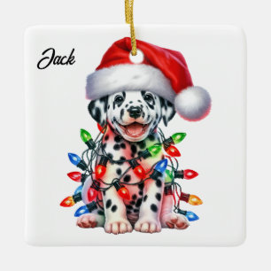 Custom Christmas Dalmation with Santa Hat Ceramic Ornament