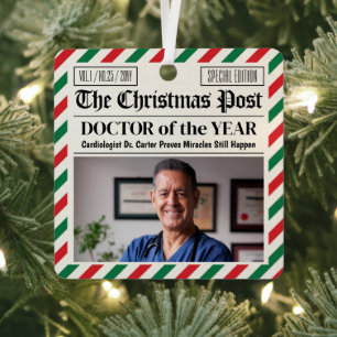 Custom Christmas Doctor Gift, Fun Newspaper Doctor Metal Tree Decoration