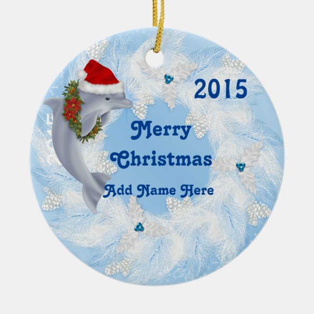 CUSTOM Christmas Dolphin Ornament Gift (Front)