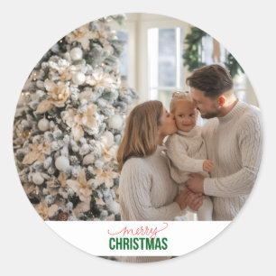 Custom Christmas Family Photo Classic Round Sticker