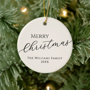 Custom Christmas Family Photo Ecru Ceramic Tree Decoration