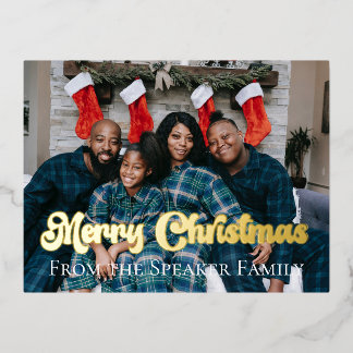 Custom Christmas Family Photo Gold Foil Holiday Postcard