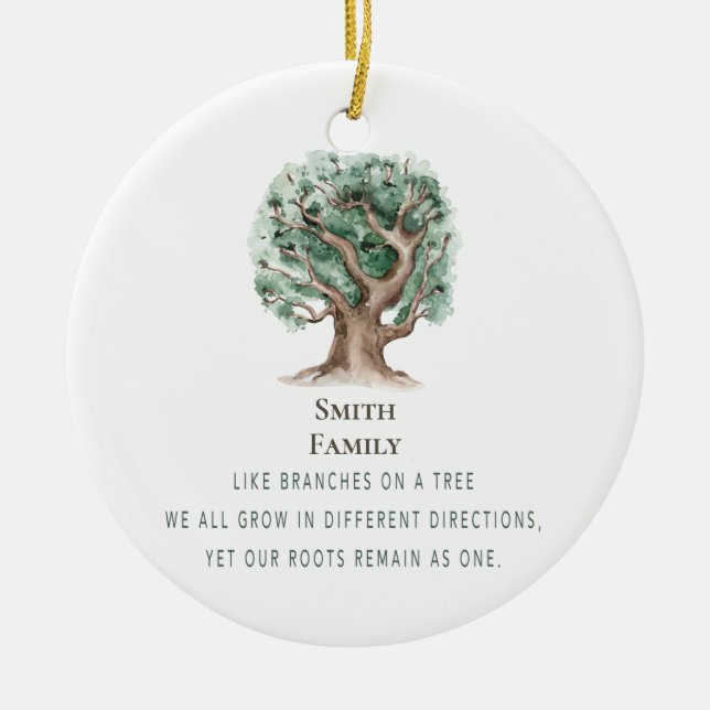 Custom Christmas Family Tree Monogrammed Ceramic Tree Decoration (Front)