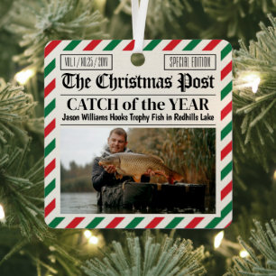 Custom Christmas Fishing Gift, Newspaper Fisherman Metal Tree Decoration