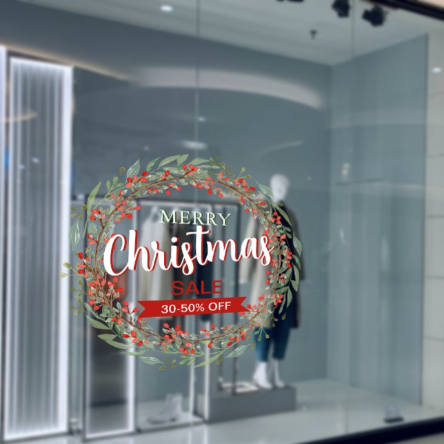 custom Christmas Flower Wreath Sale Business Ads Window Cling (custom Christmas Flower Wreath Sale Business Ads Window Cling)
