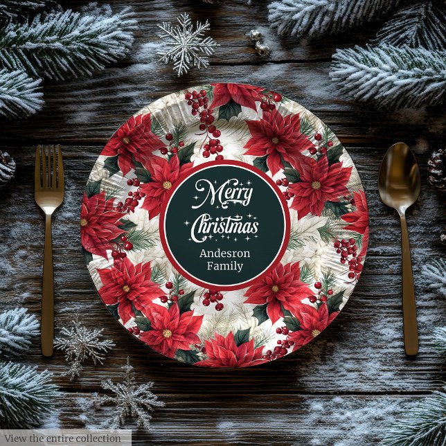 Custom Christmas Flowers Red Green Paper Plates  (Custom Christmas Flowers Red Green Paper Plates )
