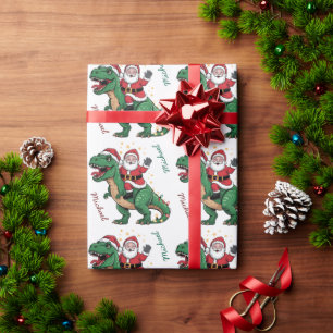 Custom Christmas Funny Santa riding a dinosaur Wrapping Paper