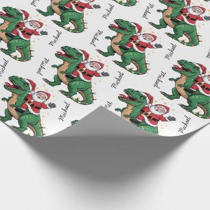 Custom Christmas Funny Santa riding a dinosaur Wrapping Paper